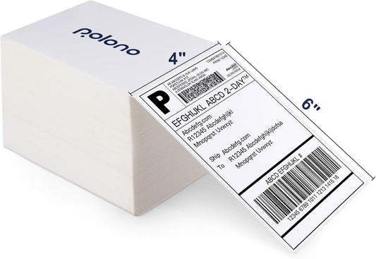 POLONO Genuine 4" x 6" Direct Thermal Shipping Label, Thermal Label (Pack of 500), Perforated Fanfold Labels Compatible with POLONO PL80E, PL70E, PL60 Label Printer, BPA & BPS Free, Commercial Grade