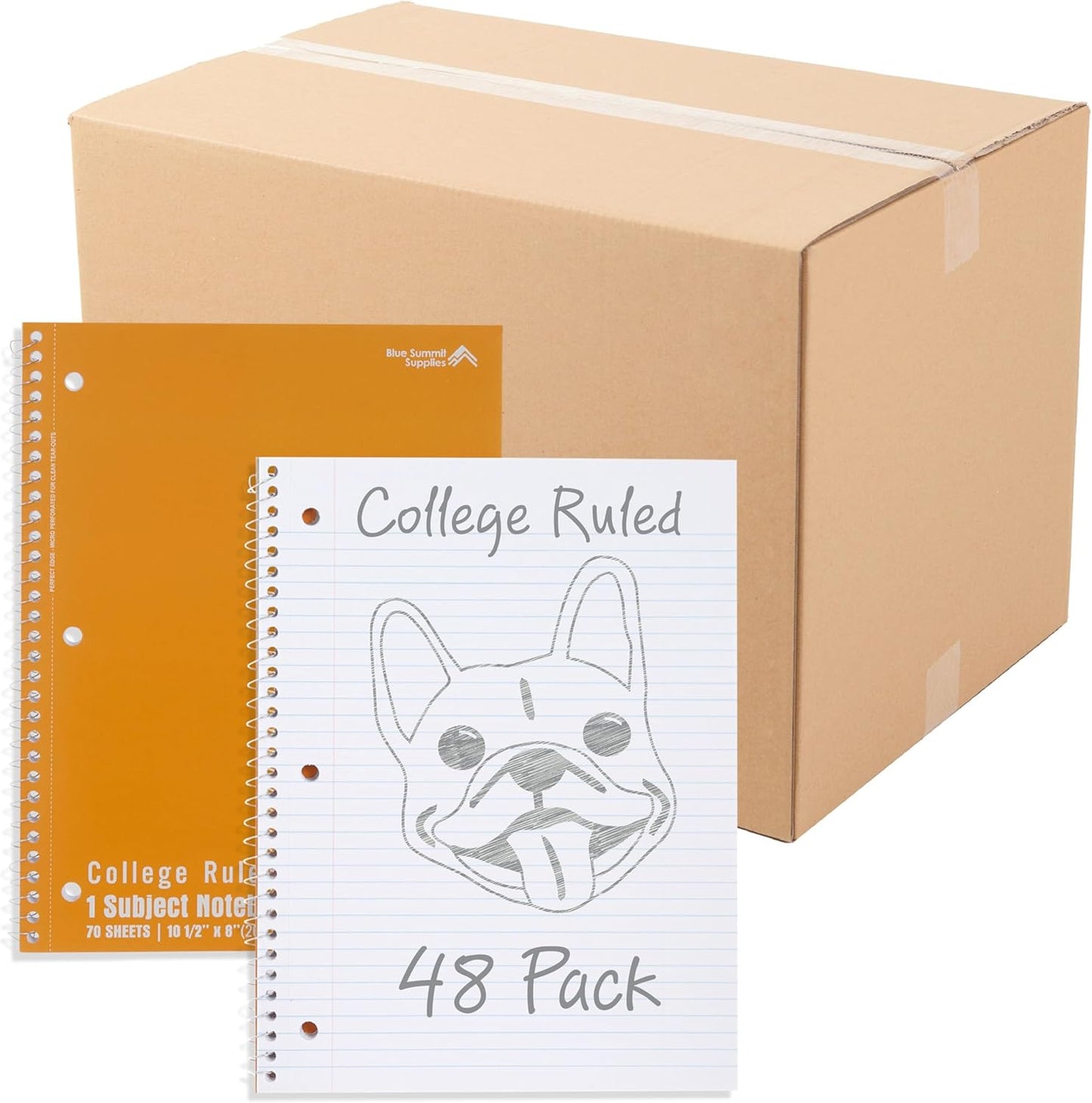Blue Summit Orange Spiral Notebooks Bulk, One Subject Spiral Notebook College Ruled, Perforated Notebook, 8 x 10.5 for Work and School, Paper, College Ruled, Bulk 48 Pack