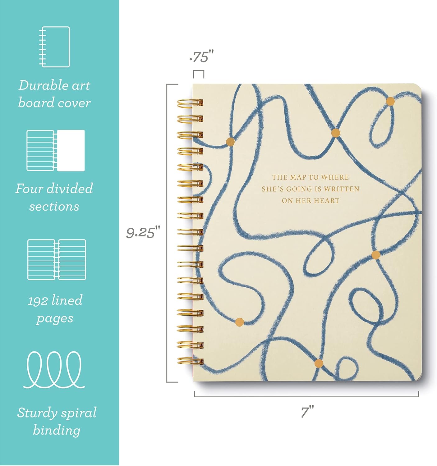 Compendium Spiral Notebook - The map to where she’s going is written on her heart. — A Designer Spiral Notebook with 192 Lined Pages, College Ruled, 7.0”W x 9.25”H
