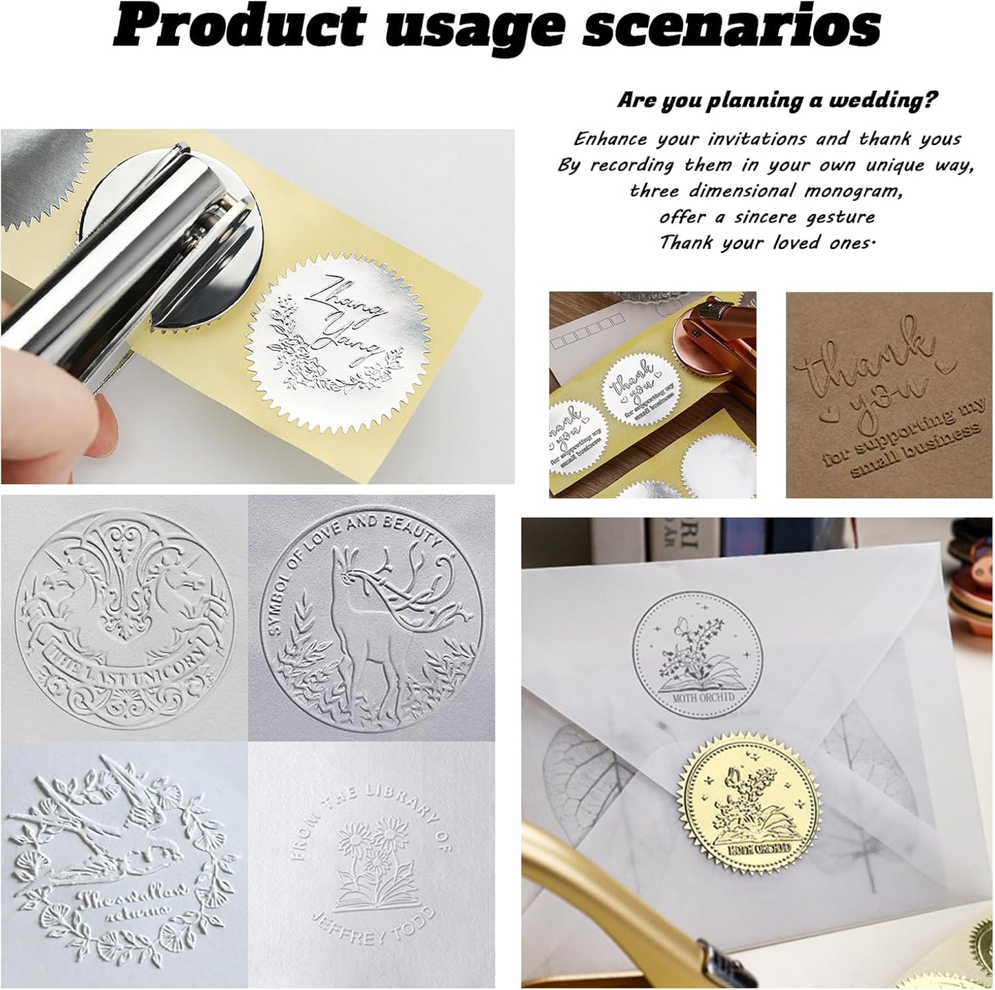 Custom Logo Embosser Seal Stamp, Personalized Book Embosser for Libraries, Your Own Text or Logo Design for Books Business Cards, Wedding Invitations