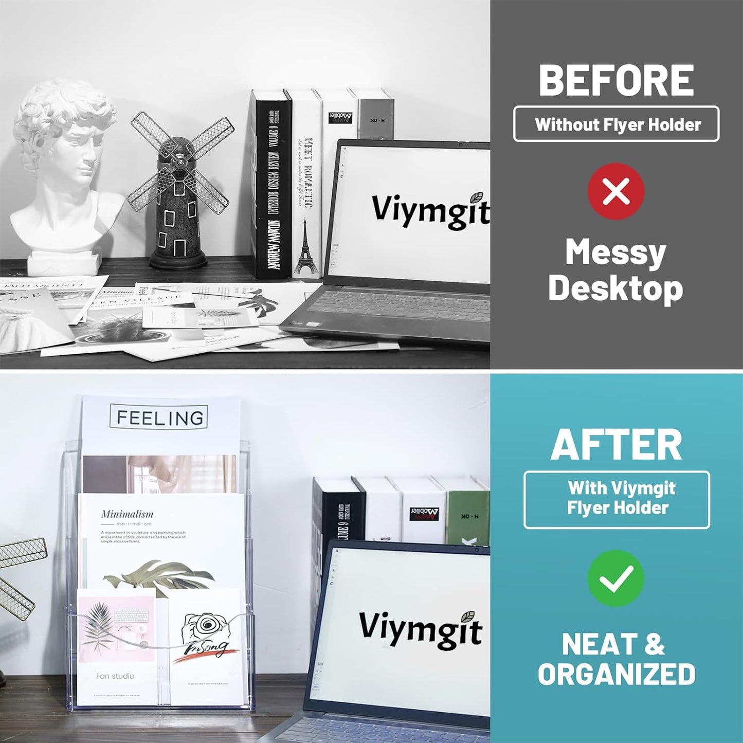 2Pack Acrylic Brochure Holder 8.5 x 11 inches, 3 Tier Clear Plastic Flyer Holder Display Stand, Wall Mount/Countertop Literature Organizer for Documents, Pamphlets, Booklets, and Menu