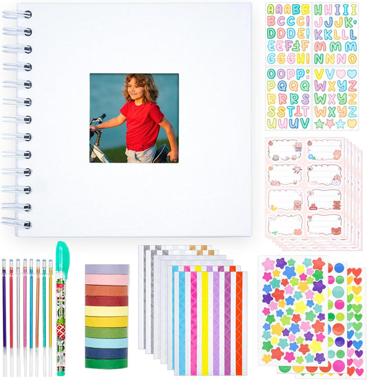 Kid Scrapbook Photo Album Hard Cover DIY Photo Album for Kids Instant Camera Print Paper with DIY Accessories (White)