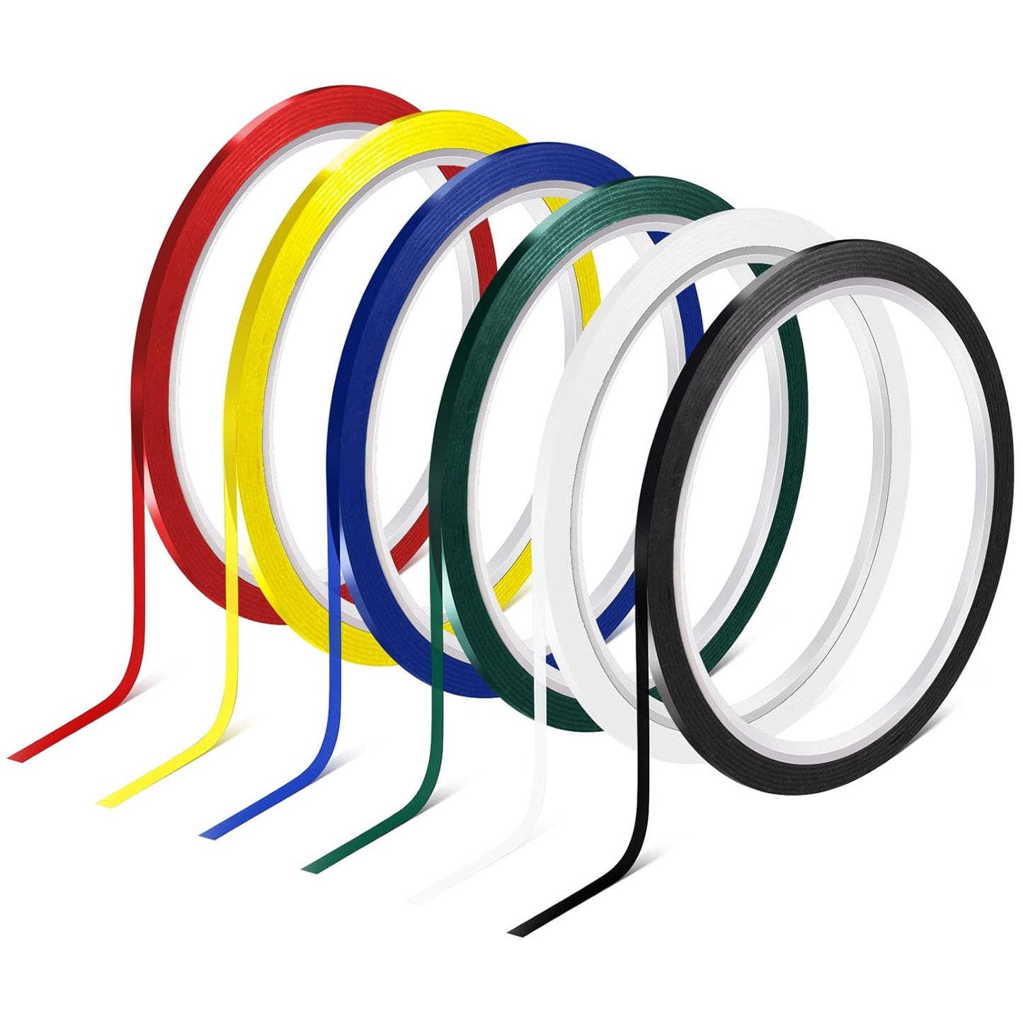 6 Rolls 1/8 Whiteboard Tape - Thin Dry Erase for Art, Charts & Whiteboards - Pinstripe Paper Tape, 108 Feet per Roll (6 Colors)