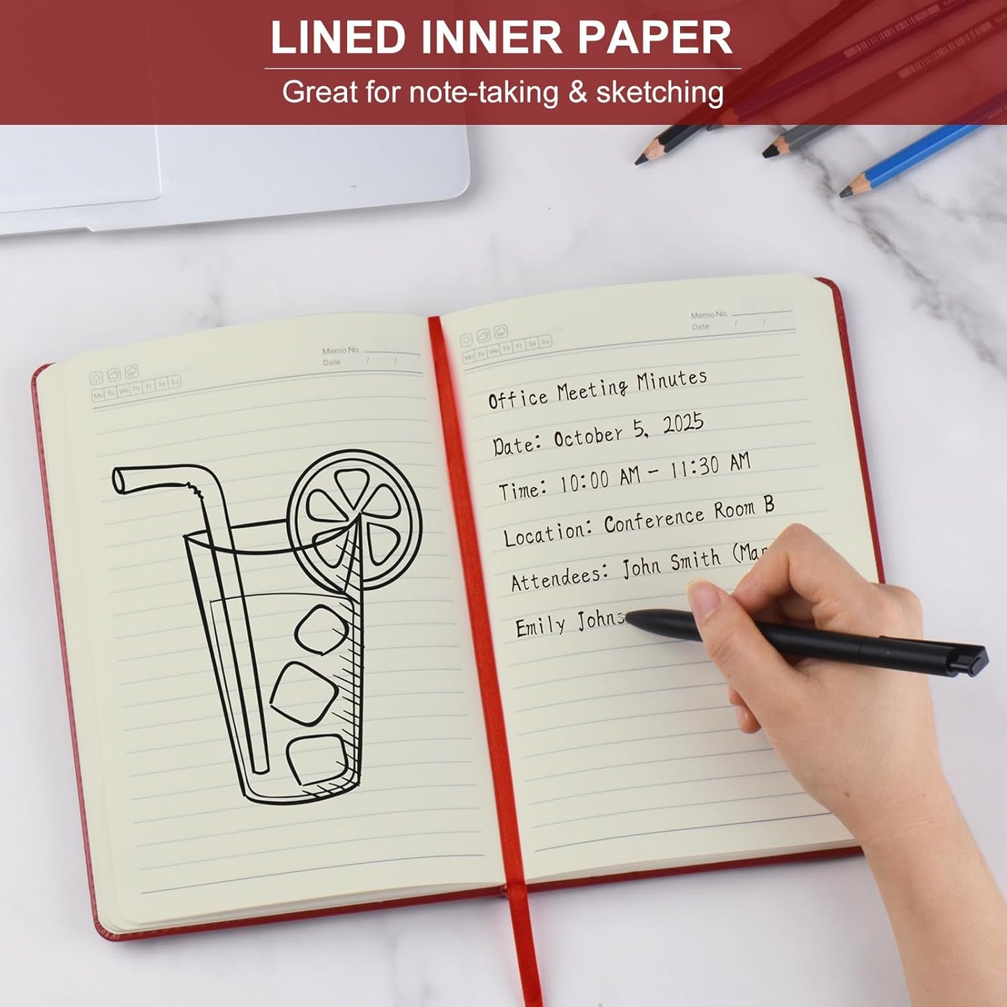 ZCZN 6 Pack Lined Journal Notebooks, 192 Pages A5 Hardcover Leather Journals for Work,Writing,School & Travel, College Ruled Journaling Notebooks for Notes Taking,Diary Notepad (Red*6)