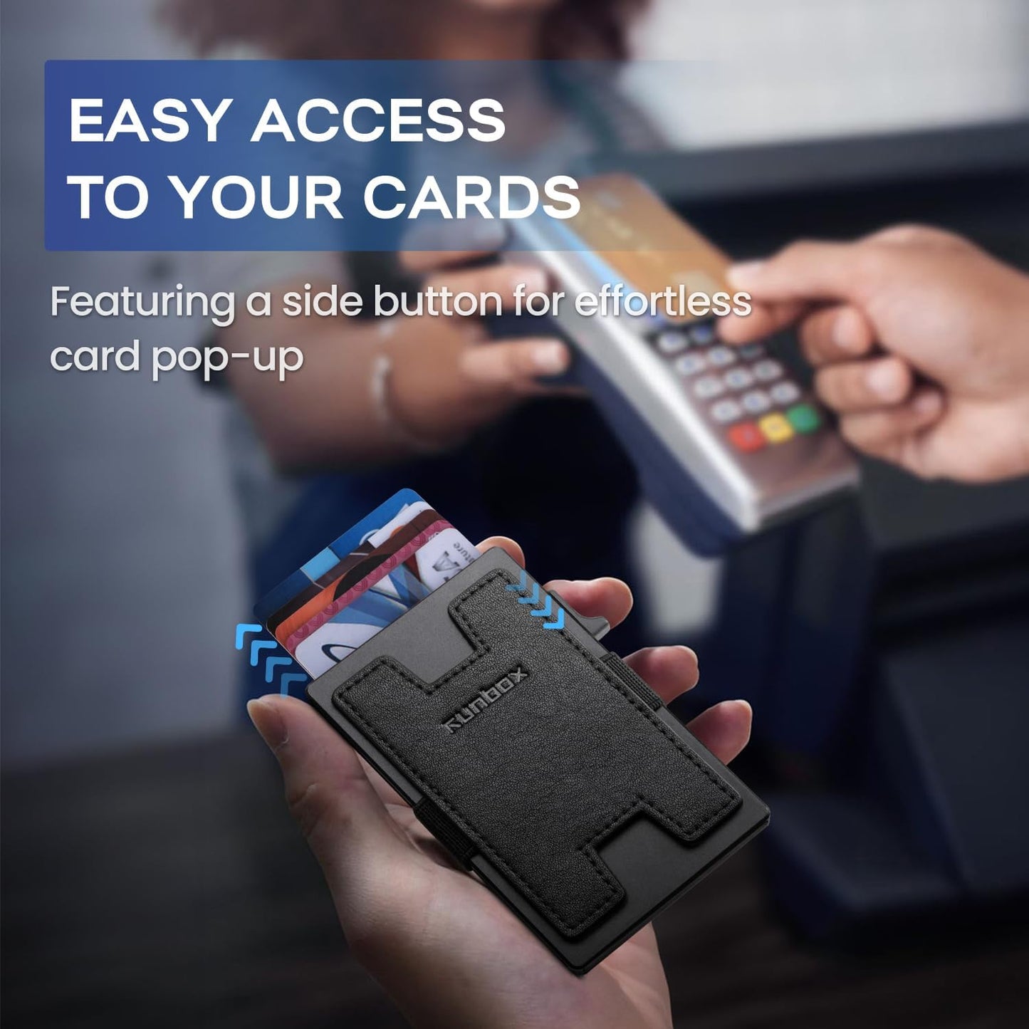 Slim Card Holder Wallet for Men, Minimalist RFID Blocking Wallet with Pop Up Function, Ultra-Thin Design, Metal Business Card Cases holds 12+ Cards, Gifts for Men, Men's Accessories