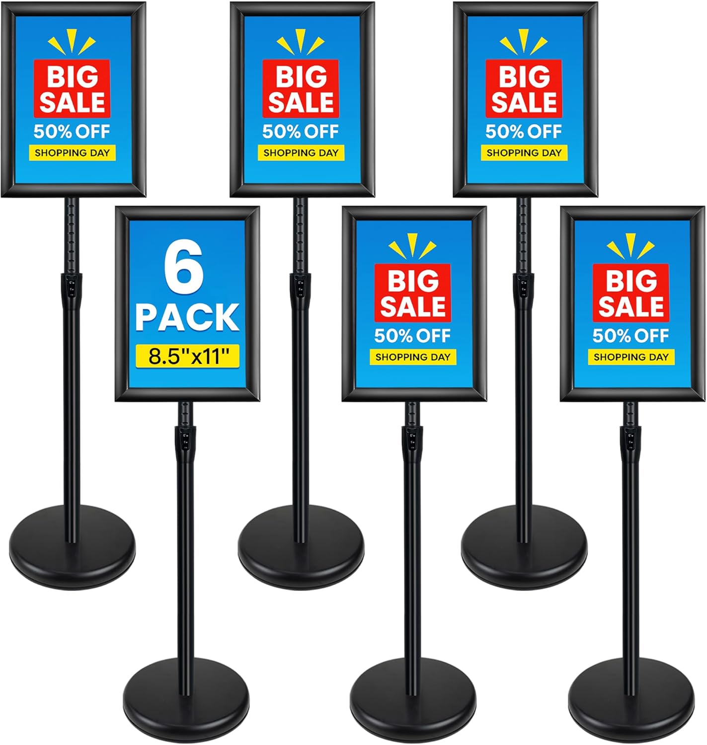 6Pack Sign Holder Stand - 8.5x11 Inch Adjustable Floor Standing Sign Stand for Display, Pedestal Poster Stand for Vertical & Horizontal View, Indoor & Outdoor Use for Business & Store - Black