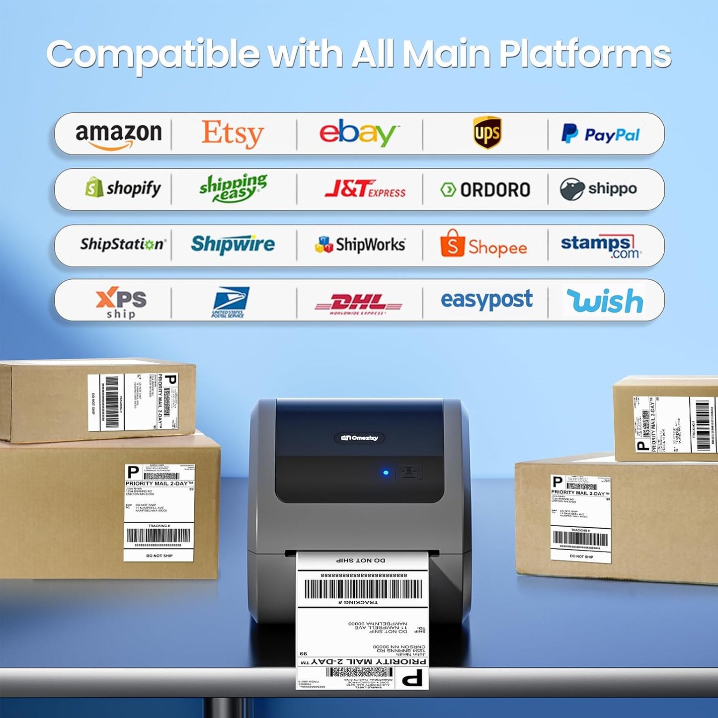 Bluetooth Thermal Label Printer 4x6 - D520BT Thermal Shipping Label Printer for Small Business, Wireless Label Printer with Built-in Label Holder, Compatible with USPS, Shopify