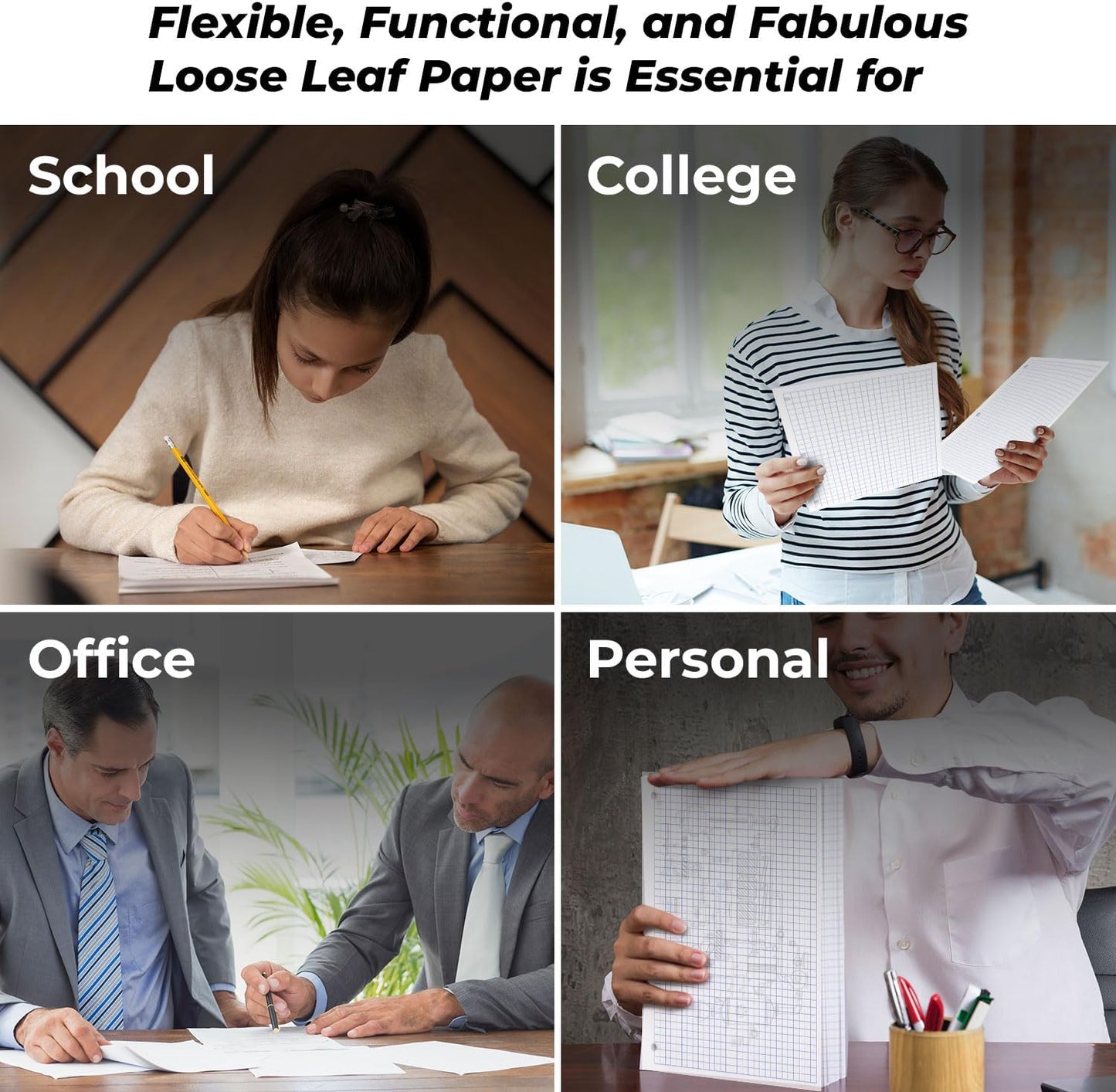 7200 Sheets Graph Paper Bulk, 48 Pack, Bulk Grid Paper, 4x4, 8" x 10.5", 3 Hole Punched, Quad Ruled Sheets, Thick Graphing Paper, Fights Ink Bleed, Bulk Loose Leaf Paper, Bulk School Supplies