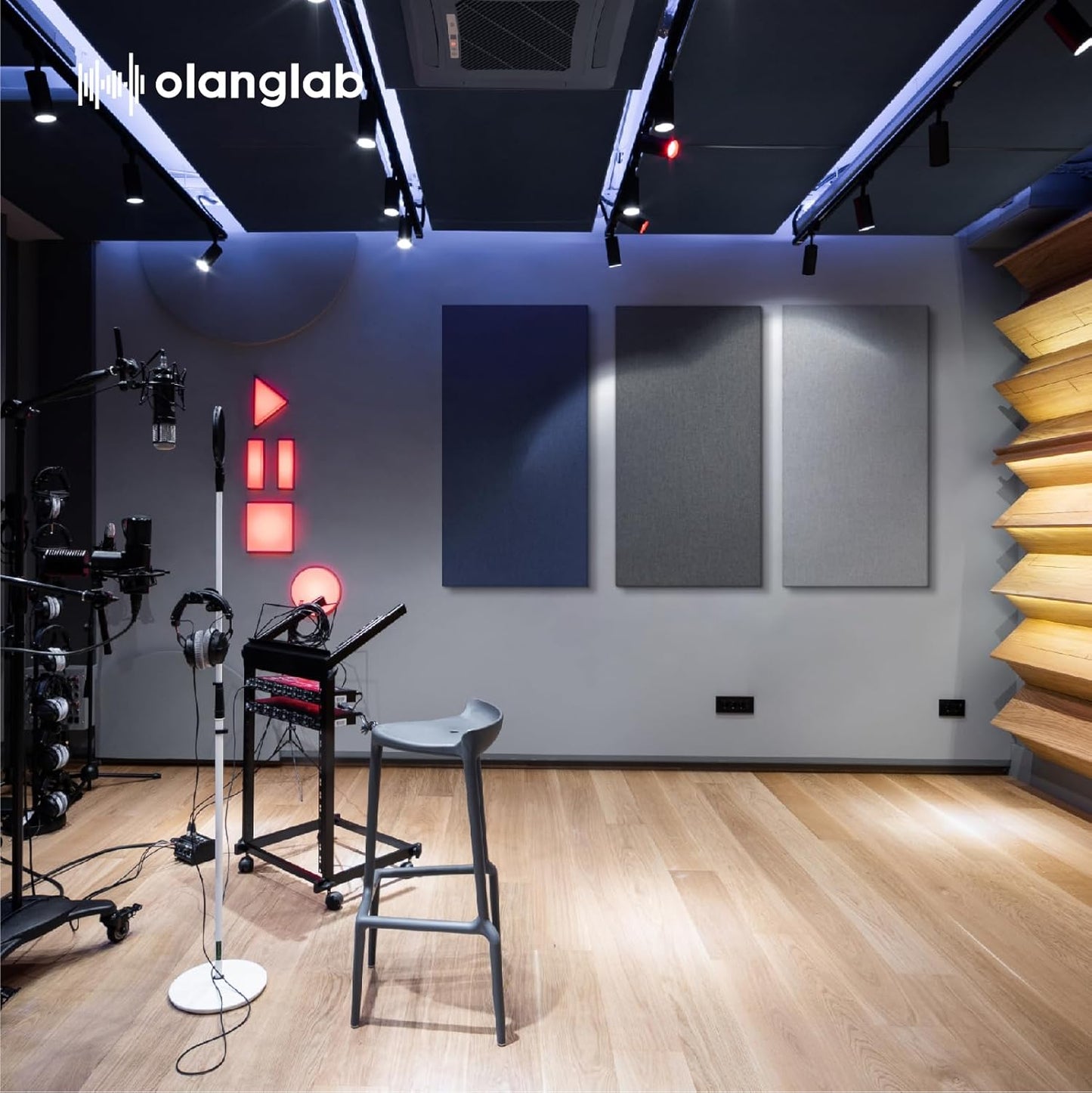 Olanglab Sound Absorbing Acoustic Wall Panels 2 Pack, 2'' 24''x48'' Fiberglass Sound Dampening Panels, Large Fabric Wrapped Sound Proof Panels for Walls (Dark Grey)