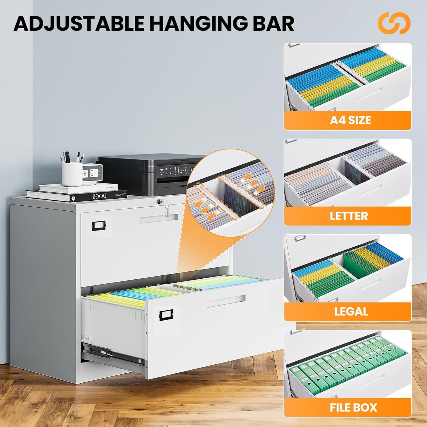 2 Drawer File Cabinets for Home Office, Metal Filing Cabinet with Lock, White Locking File Caninet Two Drawer, Office Storage Caninets Steel Cabnet for Letter/Legal/A4/F4-Assembly Required