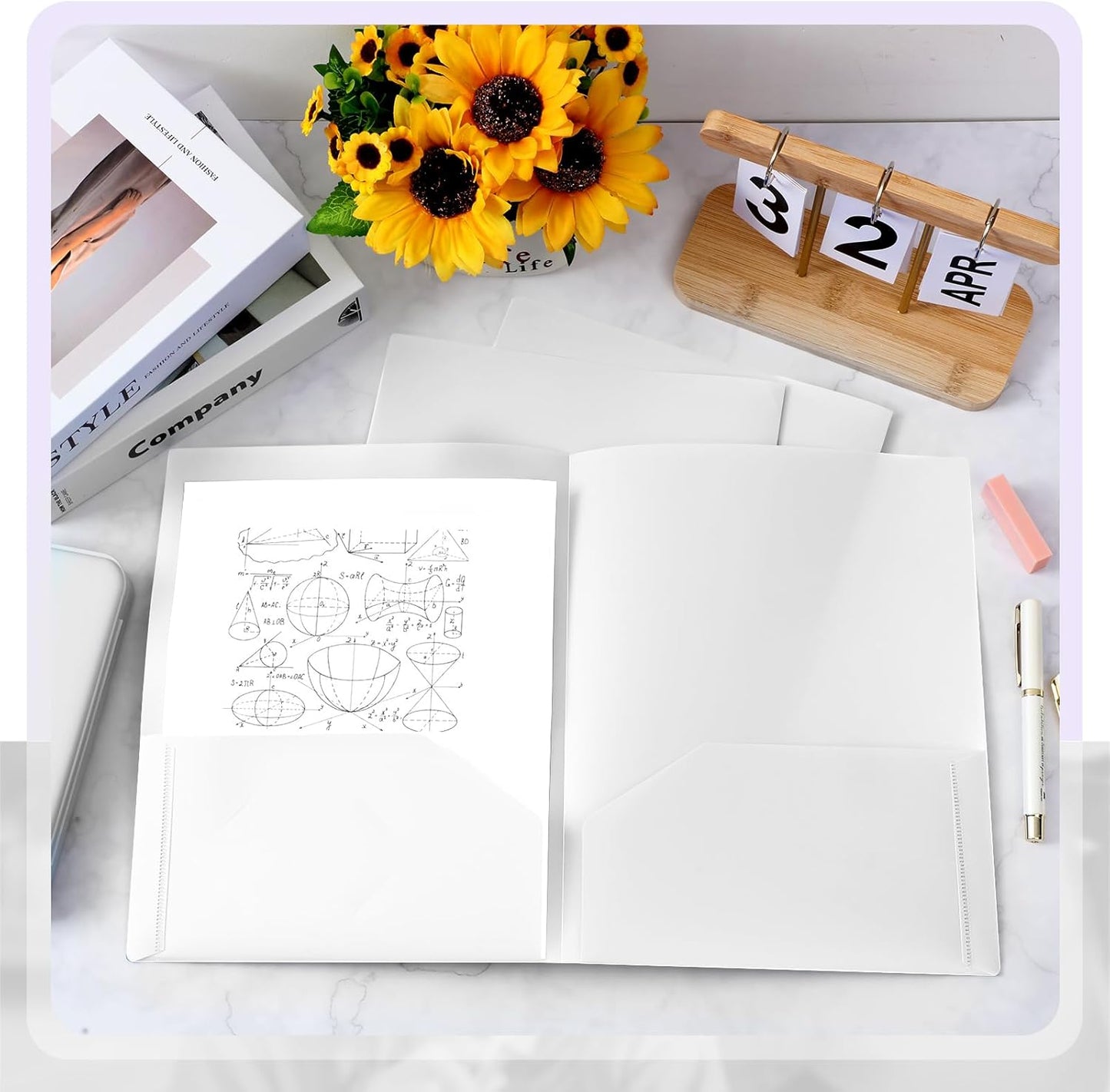 Gueevin 150 Pcs Plastic Folders with Pockets, Two Pocket Folder Fit 8.5 x 11 Inch Letter Size Paper, Heavy Duty School Folders Business Card Holder for Home Office School Bussiness (White)