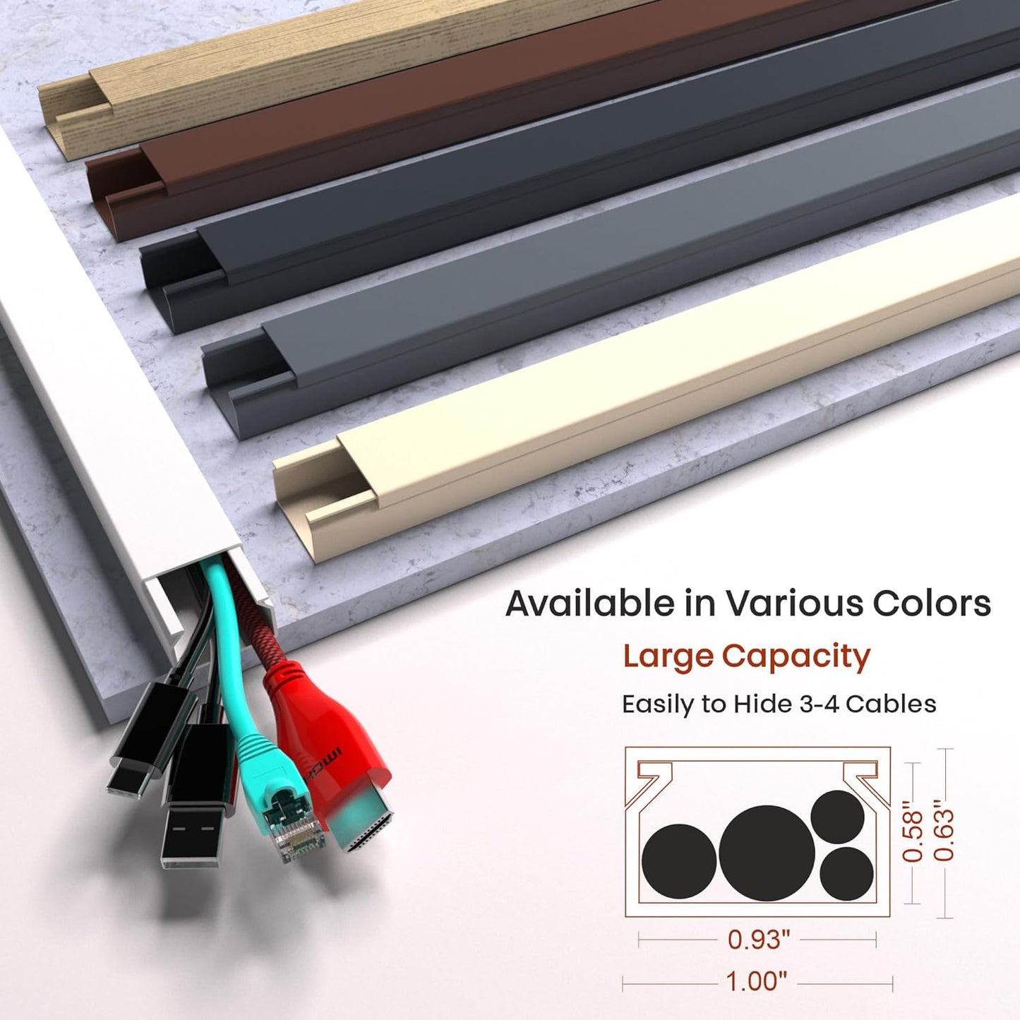 Cord Hider, Wire Cover, Cord Covers Wall Mounted TV, Cable Hider, 157 in Paintable White Raceway Kit, Electrical Cords Concealer, Cable Management, Hide Cords Wall, Wire Molding, Adhesive Channel