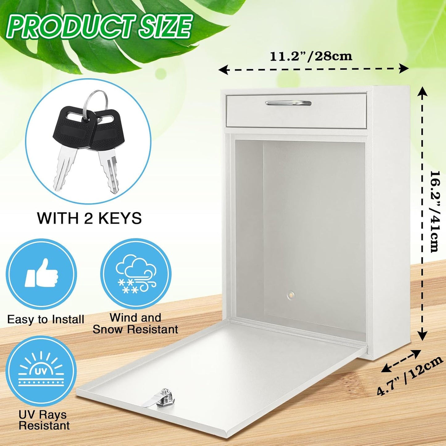 Locking Mailbox with Key for Outdoor 16.2 x 11.2 x 4.7 Inches Large Wall Mount Mail Box with Lock Security Mail Drop Metal Collection Boxes Hanging Secure Postbox(Creamy White)