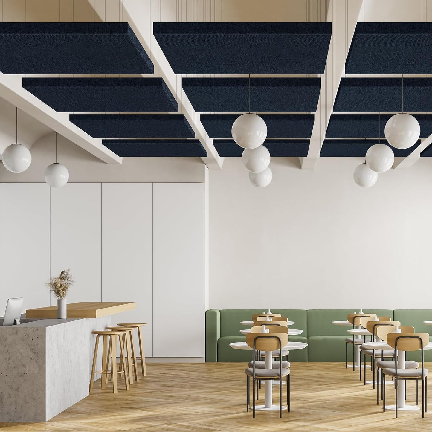 UMIACOUSTICS 4 PCS Acoustic Panels with Hanging Hardware, 2” Thick Fiberglass Sound Proof Panels for Studios, Office, Home Theater Ceiling or Wall- Navy Blue