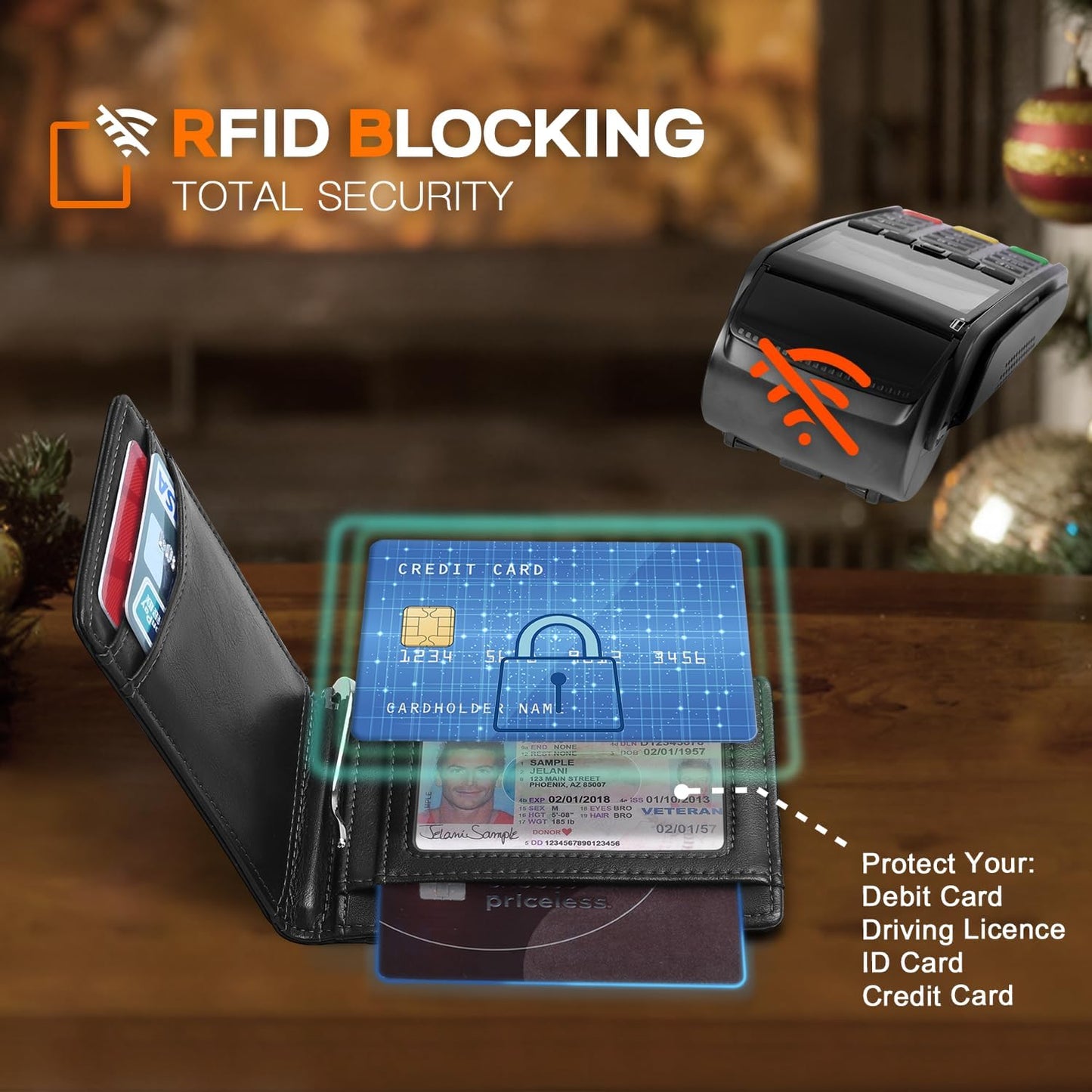 Slim Wallet for Men Genuine Leather RFID Blocking Bifold Minimalist Front Pocket Mens Wallet with Money Clip Thin Gift Box