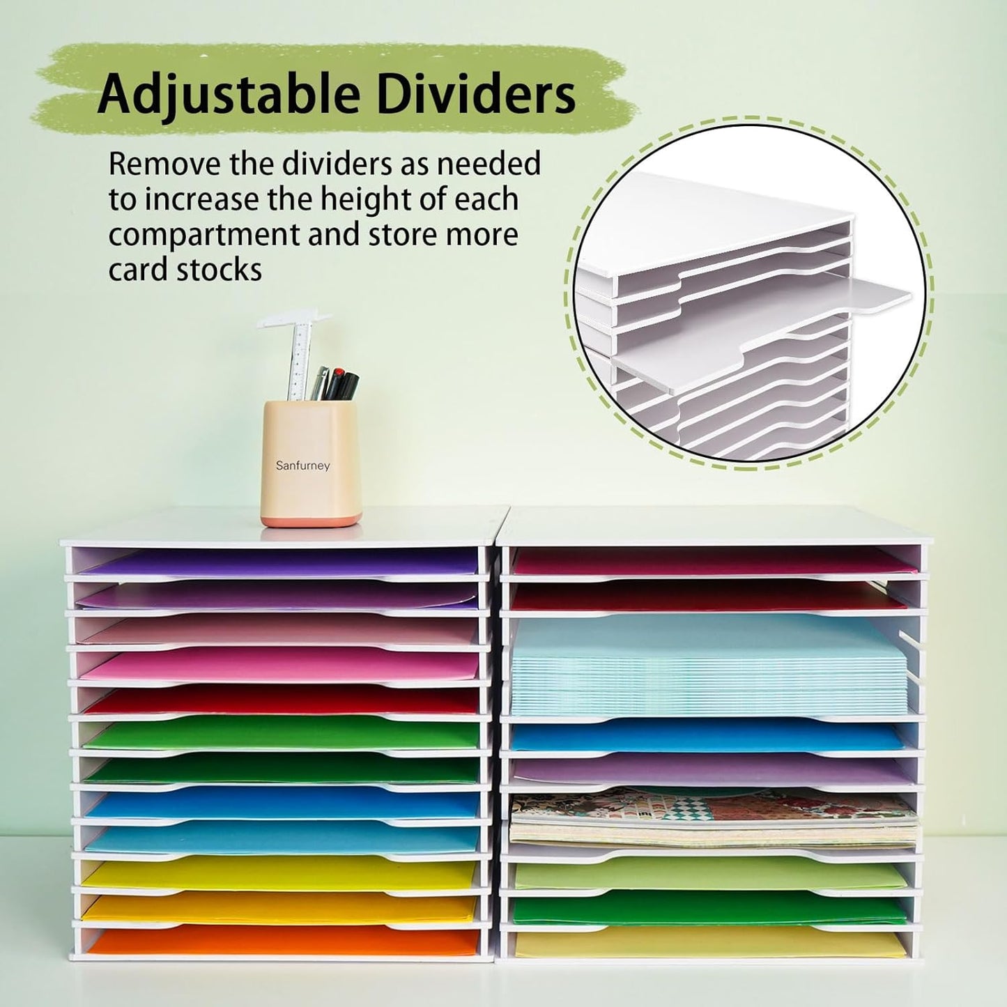 SANFURNEY Scrapbook Paper Organizer for Sizes 12" x 12", File Sorter Storage, Document Holder, Desktop Scrapbook Paper Organizer Rack for Home Office School (White, 12 Slots - Standard Size - 2PCS)