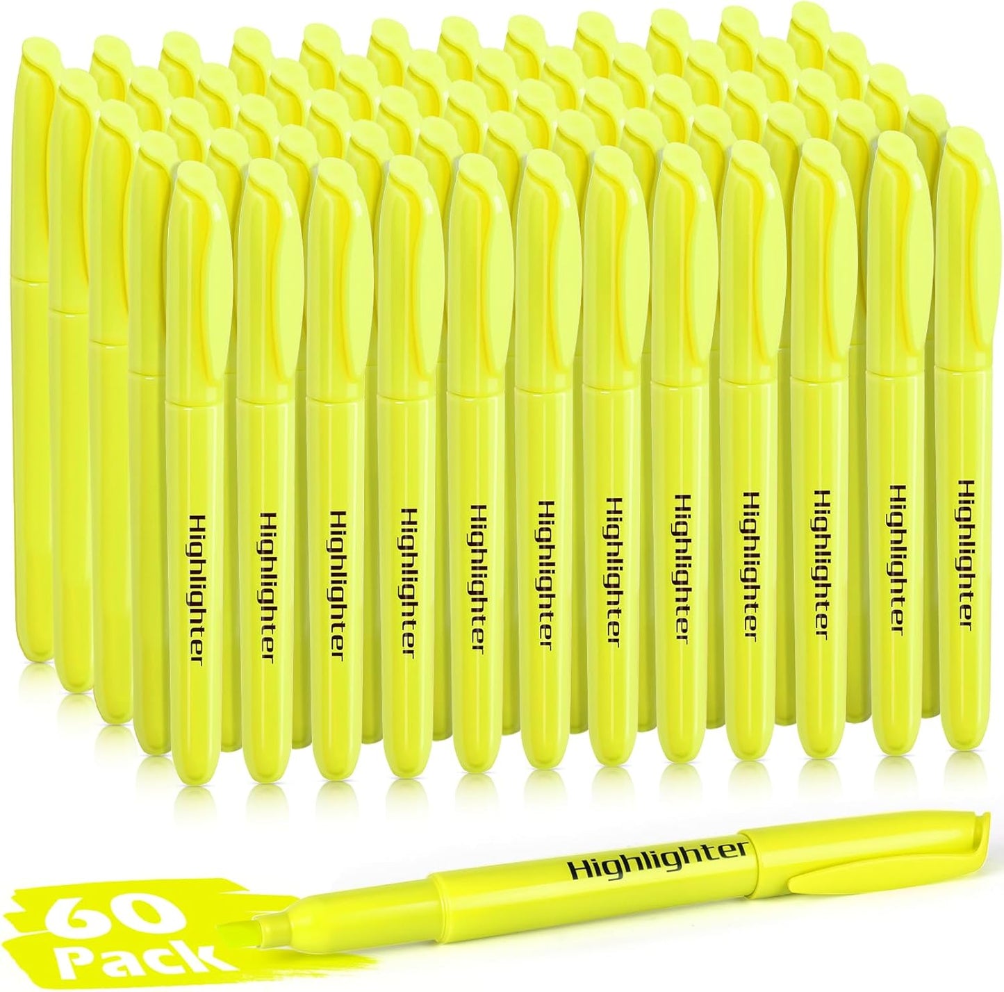 KIZZYEA Highlighters, 60 Pack Yellow Highlighters Bulk, Bright Color Chisel Tip & Dry-Quickly, No Bleed Highlighter Markers for Adult Kids, School Supplies for Teachers, Office Classroom Must Have