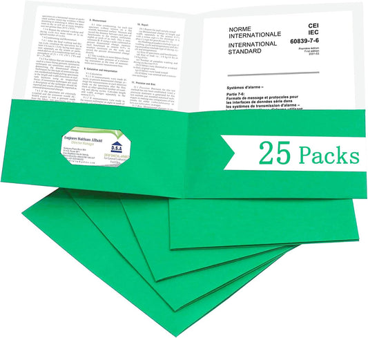 Zzrywuty 25 Packs Paper Folders with Pockets for Students,Businessmen and Office Workers,Letter Size,Two Pocket Folders with Card Slot for Office,Business,School Supplies (Green)