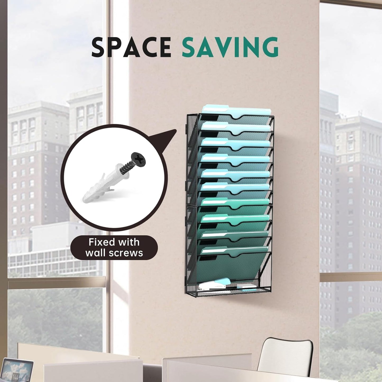 SUPEASY 11-Tier Wall File Organizer, Hanging Wall Files for Papers, Folders, Magazines, Wall Organizer for Clipboard, Assembly Needed, Black, 2 Pack