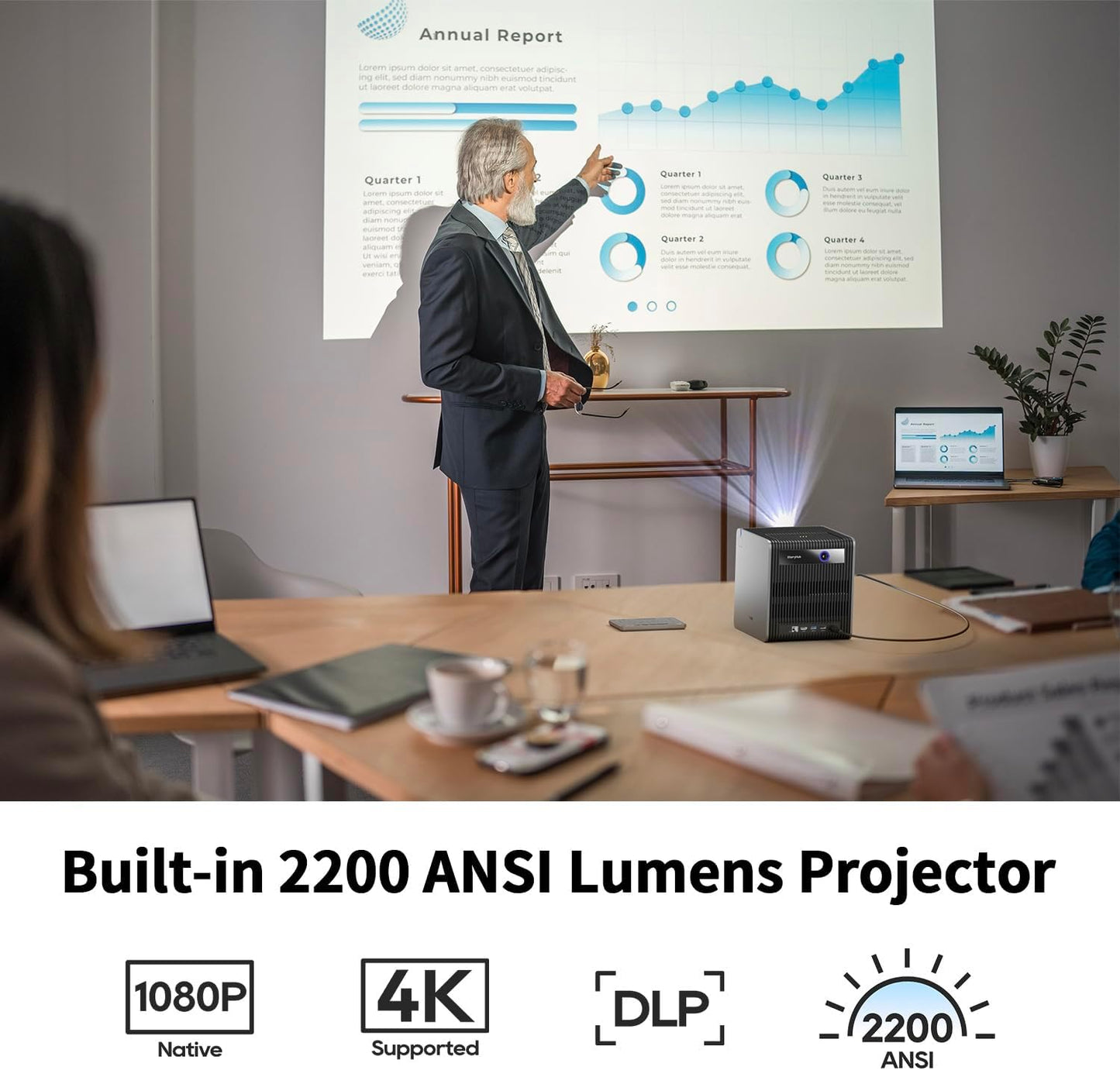 CZUR StarryHub Video Conferencing System, 2200 ANSI Lumens Short Throw Projector + HD 1080P Conference Room Camera with Auto Framing + 6 AI-Driven Microphones + Conference Speakers