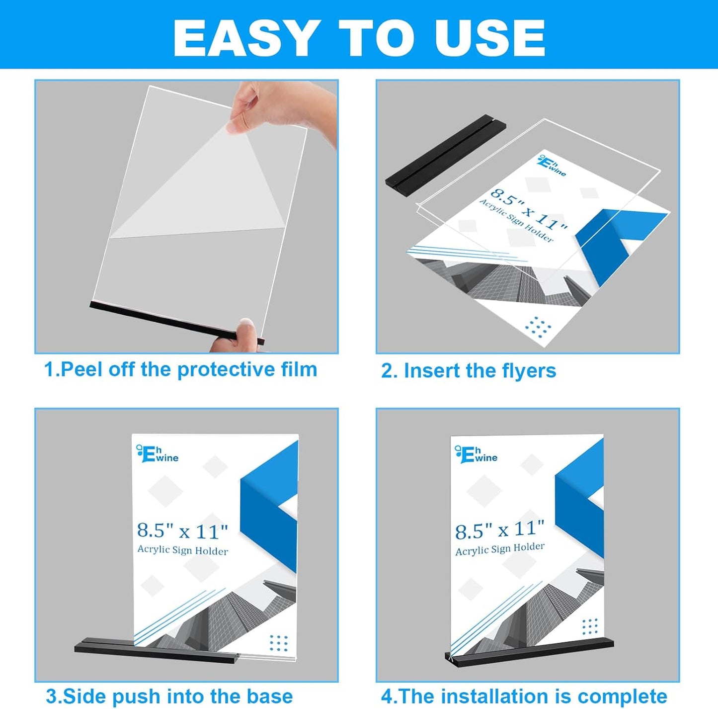 EHWINE 3 Pack Acrylic Sign Holder 8.5 x 11, Double-Sided Stand up Table Top Sign Holders, Clear Acrylic Picture Frame Menu Flyer Paper Holder Display Stand for Office Business Store Wedding Party(Black Base)