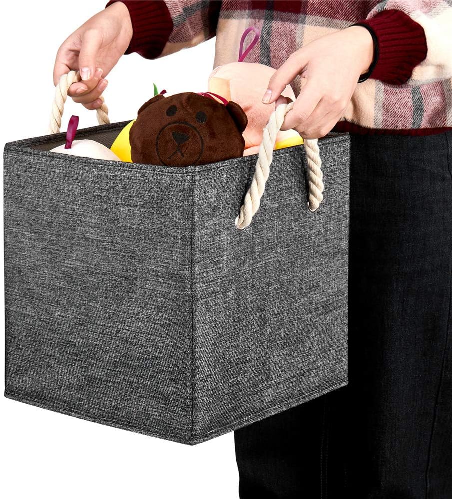 10.5 Inch Fabric Storage Boxes Bins and Cubes - Foldable Storage Basket with Grey Inserts, Package of 6