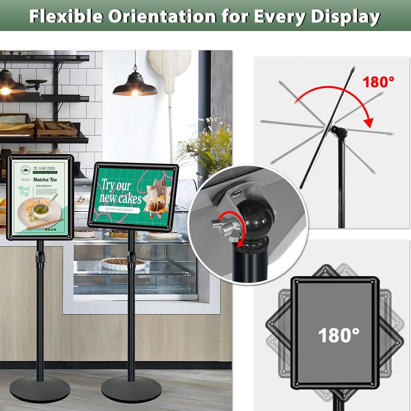 Heavy Duty Sign Holder Stand 11x17in Pedestal Poster Stand Adjustable Floor Standing Sign Stand with Safety Corner for Advertisement / Display (Black)