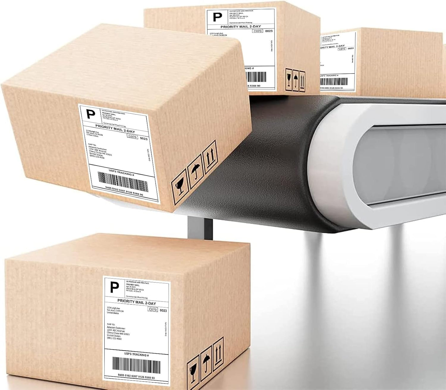 RyhamPaper 4" x 6" Fanfold Direct Thermal Labels - White Shipping Mailing Postage Labels, Perforated, Permanent Adhesive (8 Stacks - 8000 Labels)