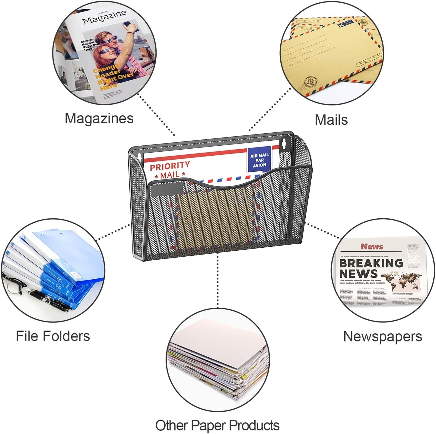samstar 6 Pack Mesh Wall Mounted File Holder Metal Wall File Pocket Mail Organizer for Office/Home(with Label Panel)