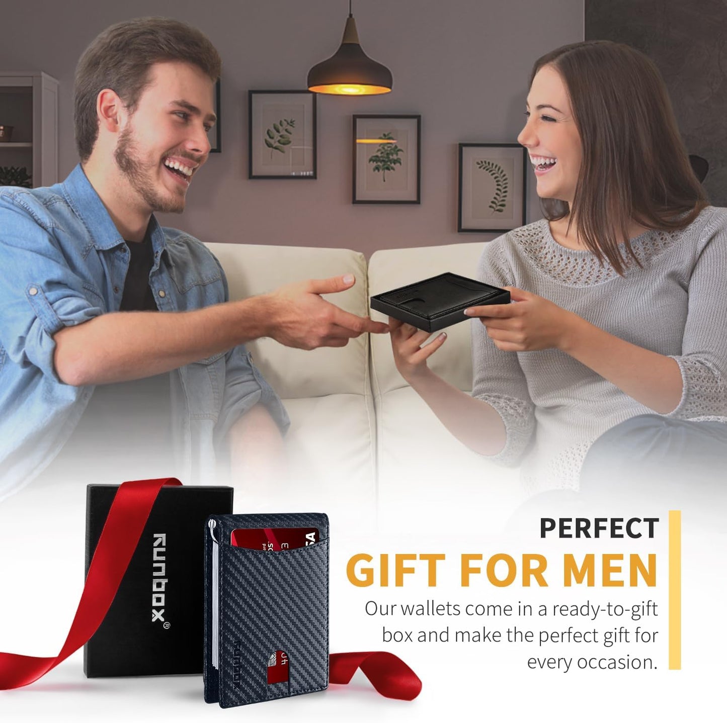 Slim Money Clip Wallets for Men RFID Blocking 11 Card Holder Minimalist Small Thin Carbon Leather Bifold Mens Front Pocket Wallet Gift Box