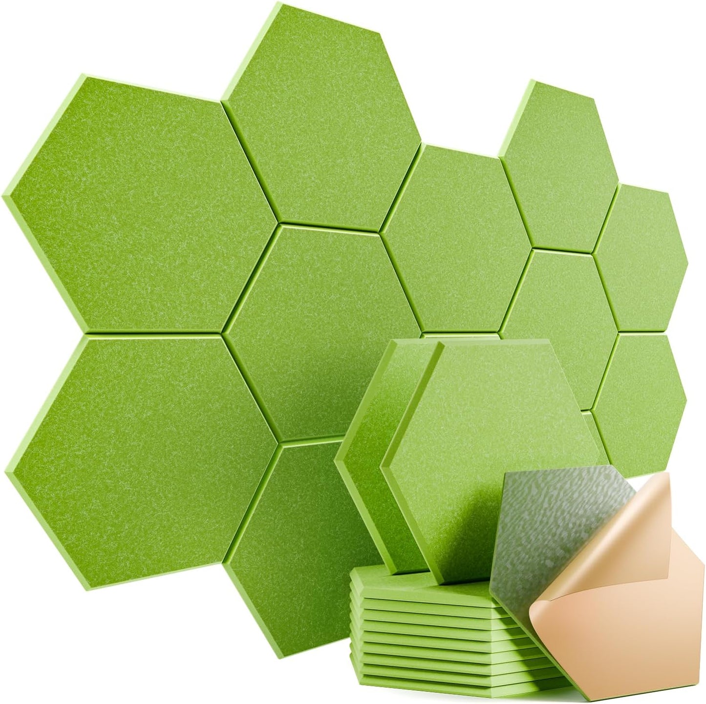 12 Pack Self-adhesive Acoustic Panels 12" X 10" X 0.4" - Sound Proof Foam Panels with High Density, Stylish Hexagonal Design, Flame Resistant, Absorb Noise and Eliminate Echoes(Olive Drab)