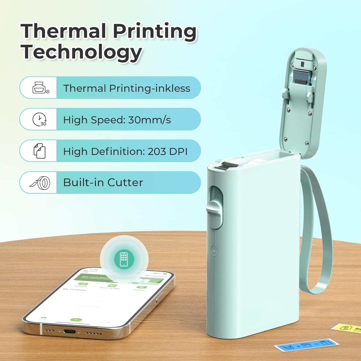 Nelko Label Maker Machine with Tape, P21 Bluetooth Label Printer, Wireless Mini Label Makers with Multiple Templates for Organizing Office Home, Green