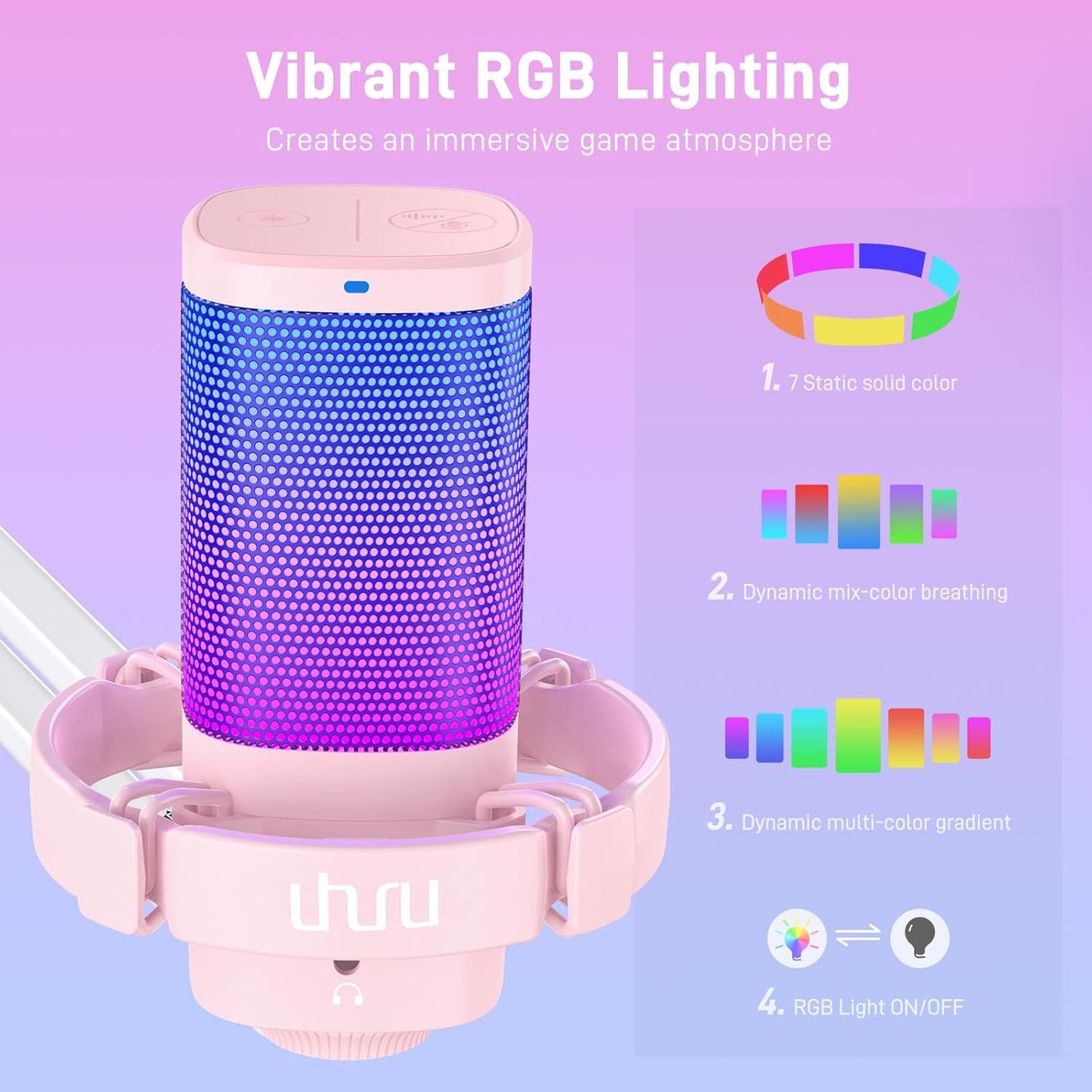 UHURU Gaming USB Microphone for PC: Streaming Computer Mic with Noise Cancellation - Condenser Mic with Controllable RGB for Gaming Streaming