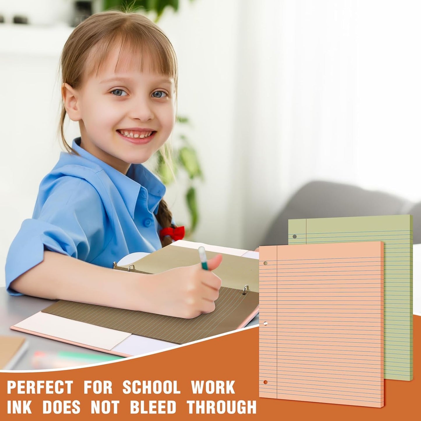 PerKoop 600 Sheets Colored Loose Leaf Paper 8.5" x 11" college ruled Lined 3 Hole Punched notebook Filler Paper for 3 Ring Binders Office School Supplies (Cute Color)