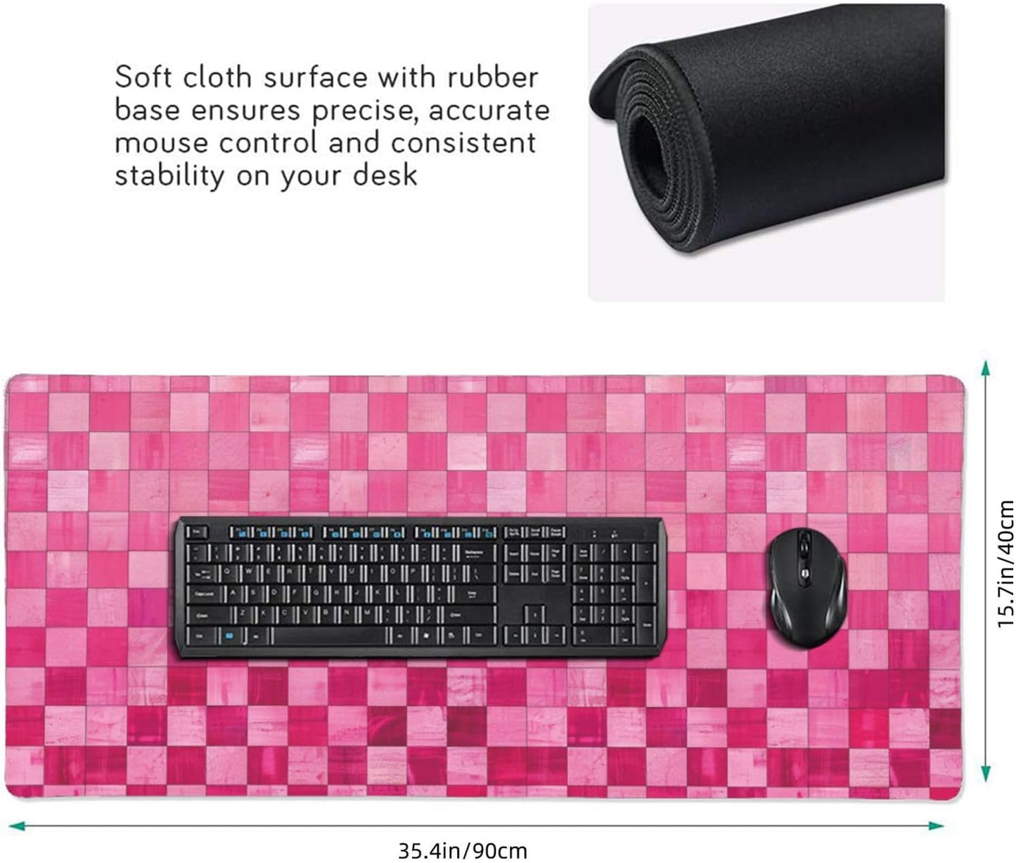 35.4 x 15.7 in, Waterproof XXL Large Mouse Pad for Desk, Extended Keyboard Mouse Mat for Computer Office, Big Laptop Mouse pad, Gaming Pc-Pink Checker