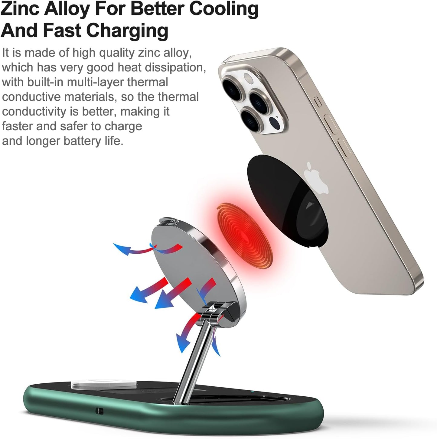 3 in 1 Charging Station for Apple Devices, Faster Mag-Safe Charger Stand, Magnetic Wireless Charger Station for iPhone 16 15 14 13 12 Pro Max Plus, Apple Watch iwacth & AirPods, (Alpine Green)