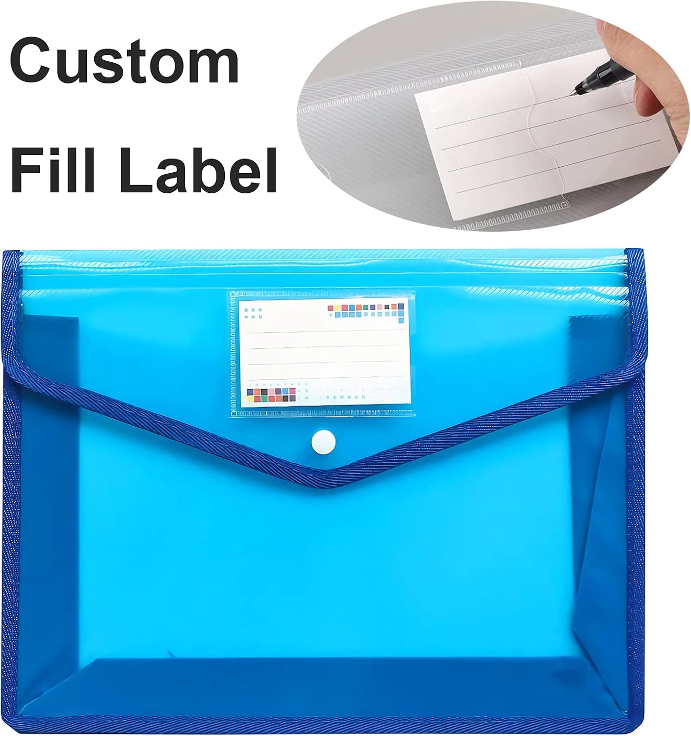 YoeeJob Plastic File Folders Legal Size 2 Pcs, Expandable Document Folder with Snap Button Closure, A4 Expanding File Wallet Envelopes Pouch with Label Pocket, Blue