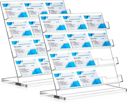 2 Pack Business Card Holder for Desk 12 Slots Freestanding Clear Acrylic Business Card Holder Display Stand Multiple Organizer for Office Meeting Exhibition Home