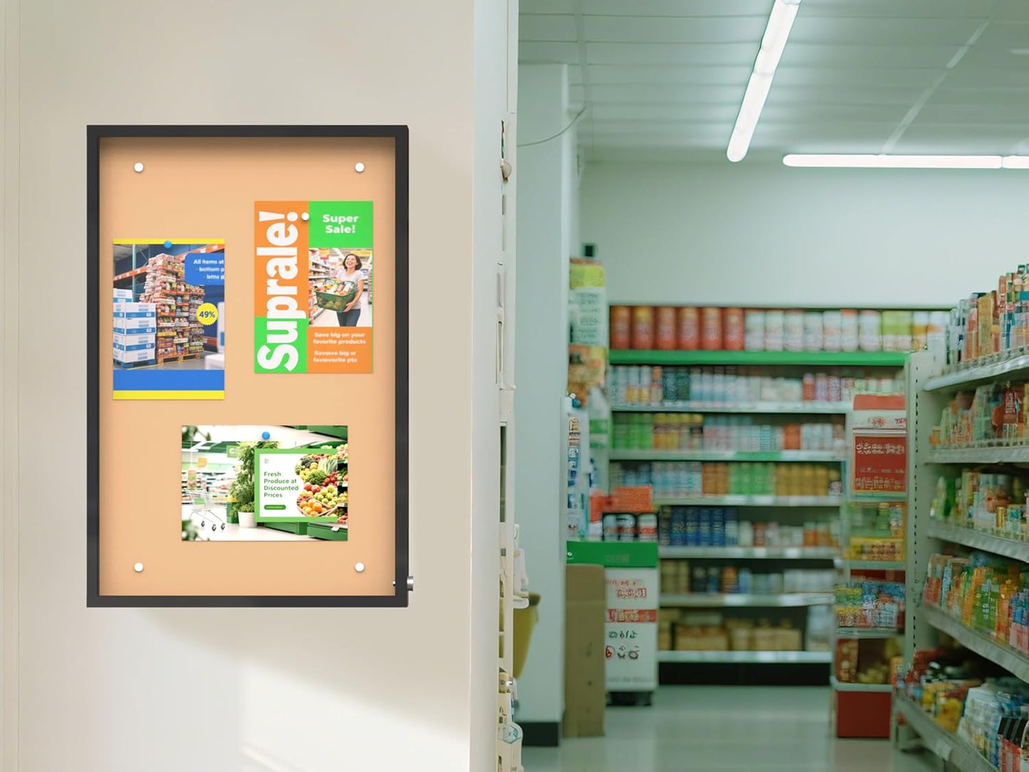 36 x 24 in Waterproof Outdoor Bulletin Board Lockable Wall-Mounted with Cork Backing, Ideal for Schools, Offices, and Restaurants