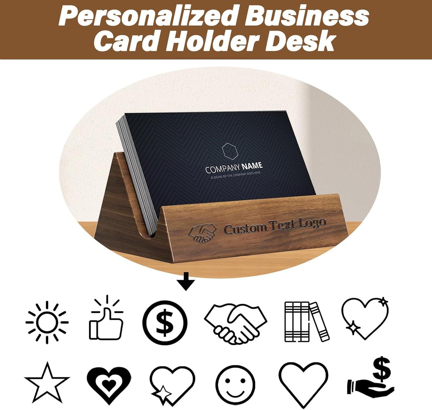 Custom Business Card Holder Desk-Personalized Engraved Wooden Business Card Case Holder, Customized Name Logo Business Card Display Gifts for Men Women (Style1-Black)