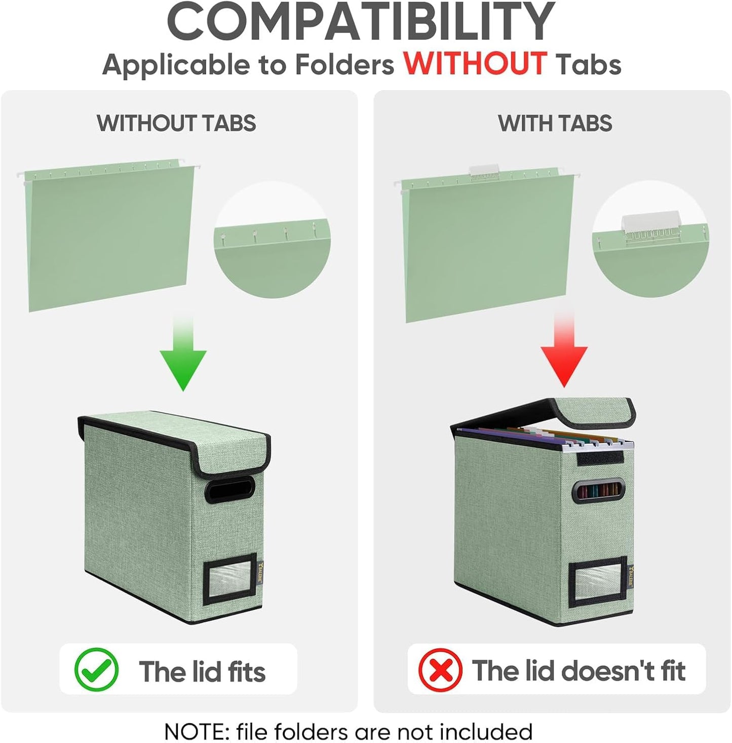 BALEINE File Organizer Box with Lid, Collapsible File Folder Organizer with Plastic Slide, Hanging File Folder Box for Office Document Storage (1 Pack, Green, S)