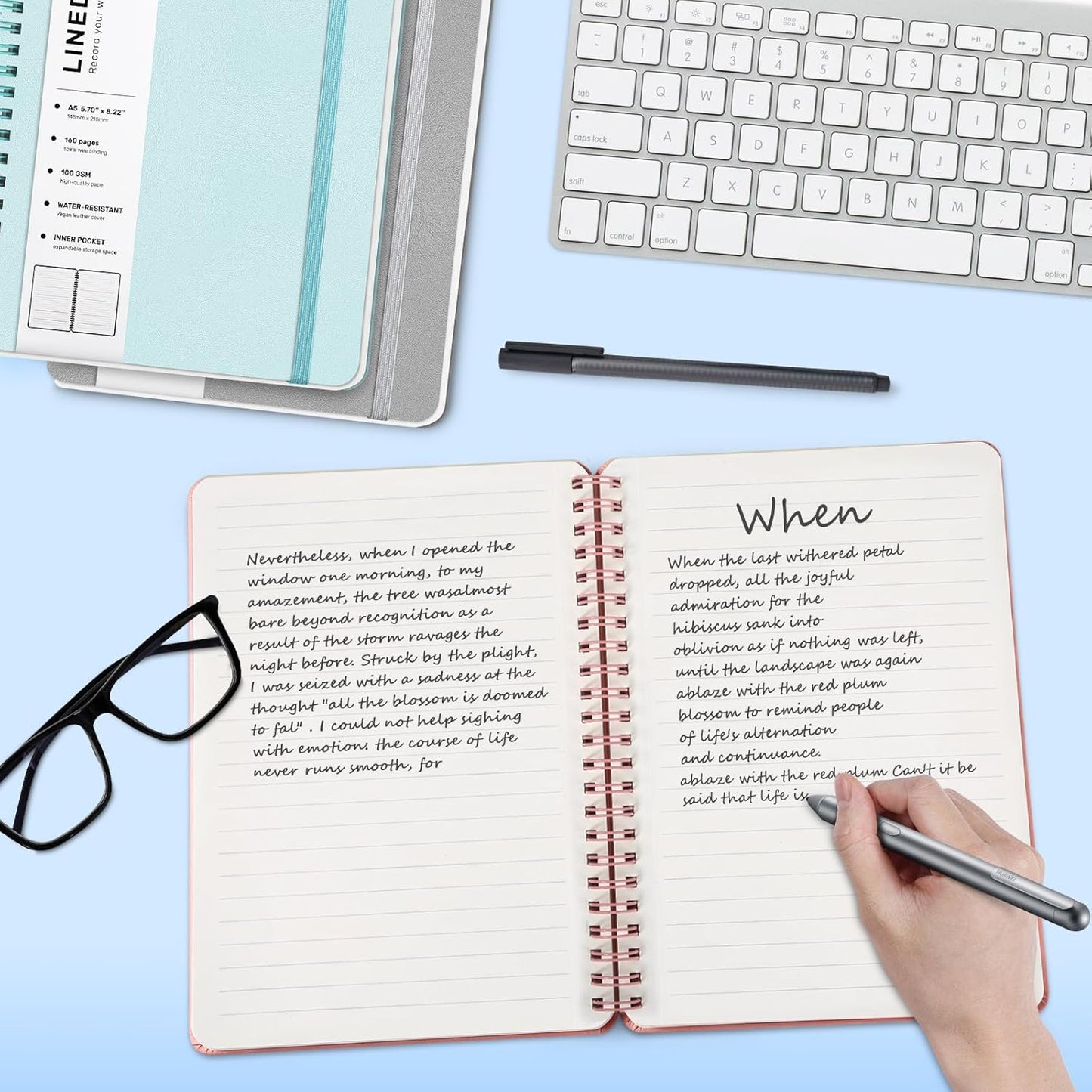 Lined Spiral Journal Notebook, A5 Hardcover Leather Notebook for Work, 5.7''×8.2'', 100GSM Thick Paper Spiral Bound Journaling Notebook for Women Men Office School Note Taking Business, Morandi Pink