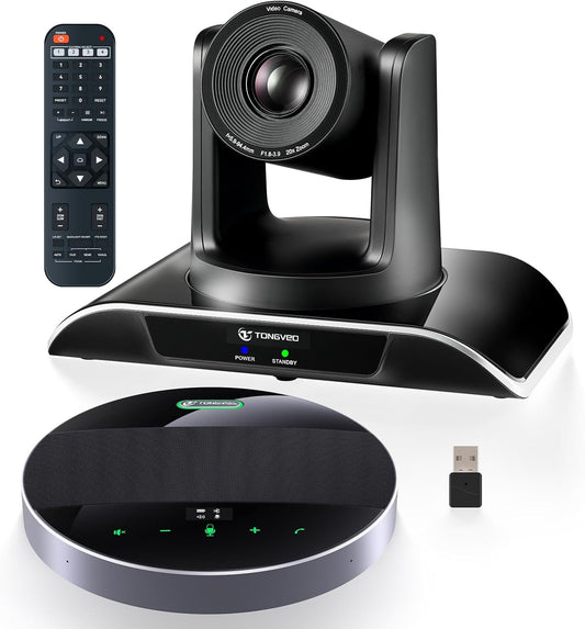 20x Zoom Conference Room Camera System TONGVEO All-in-1 Video and Audio Conferencing System 20X Optical Zoom USB3.0 HDMI PTZ Camera and Conference speaker with microphone Bundle for large Meeting Room