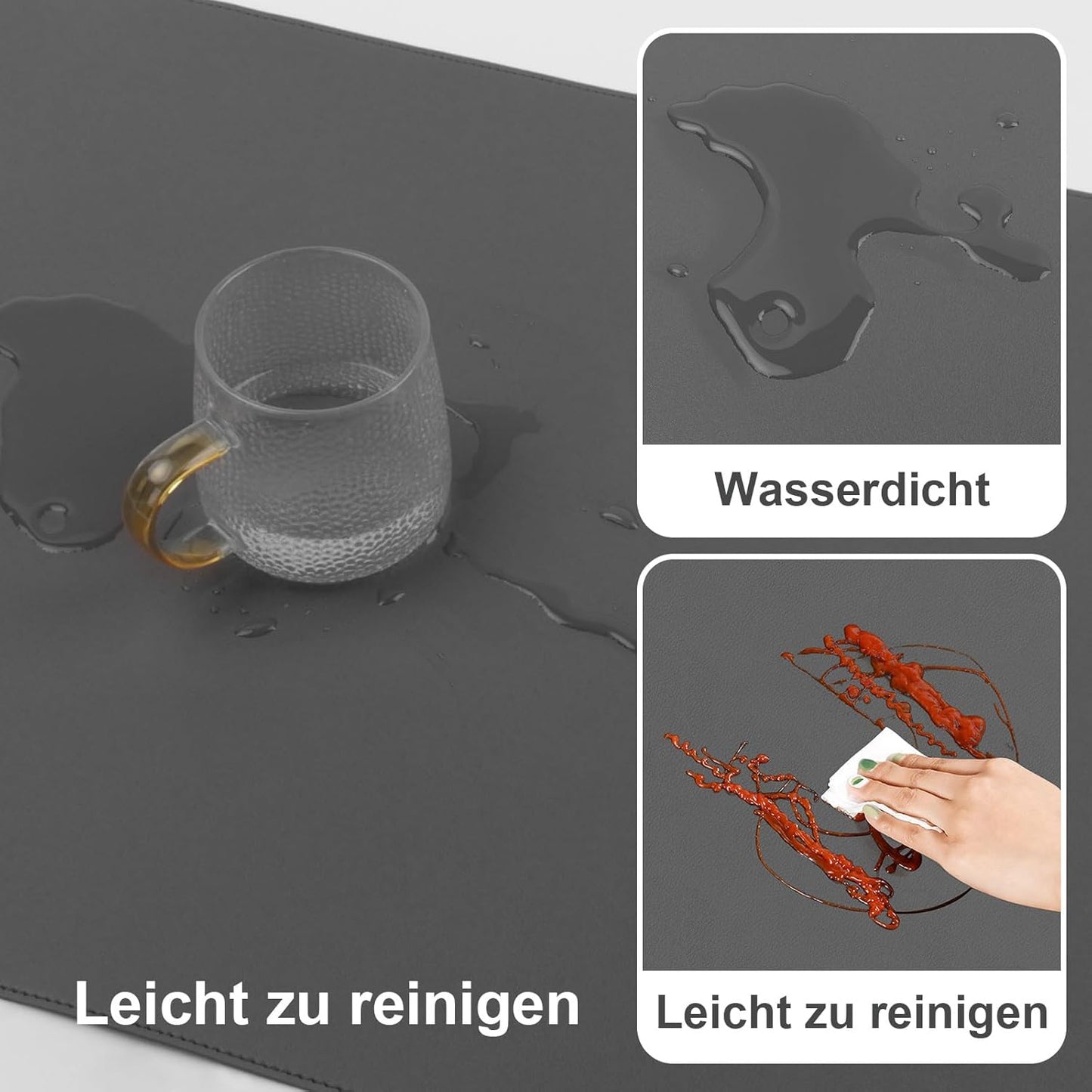 DAWNTREES Desk Mat Protector,PU Leather Desk Pad,Non Slip, Large Mouse Pad and Keyboard Mat, Waterproof Writing Pad for Office and Home (Dark Gray,47.2''x23.6'')