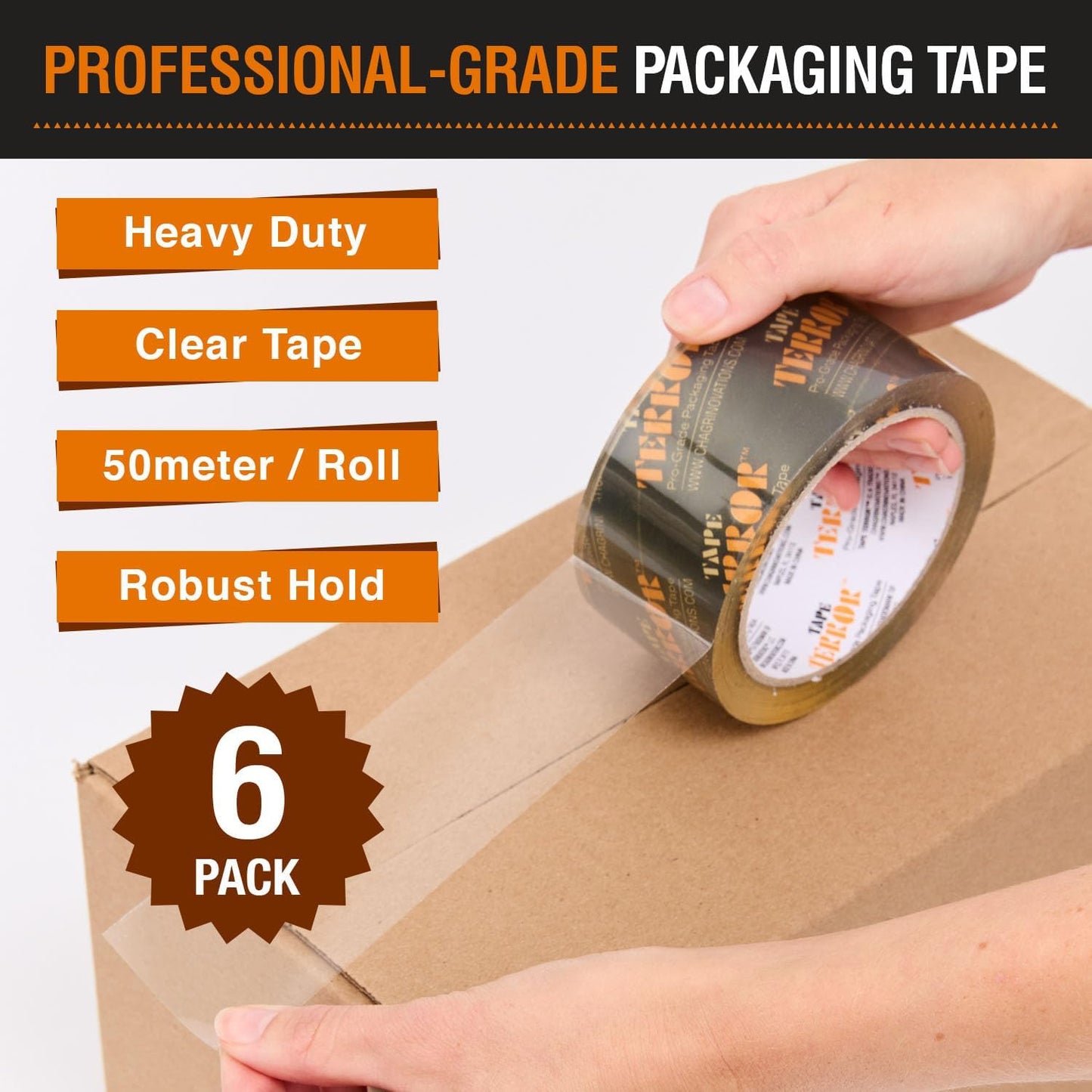 Professional-Grade Clear Packing Tape (6 Rolls) - Heavy Duty Tape for Packing, Moving Boxes, Shipping, Mailing, Storage, and More - Packaging & Shipping Supplies (48mm x 50m per Roll)