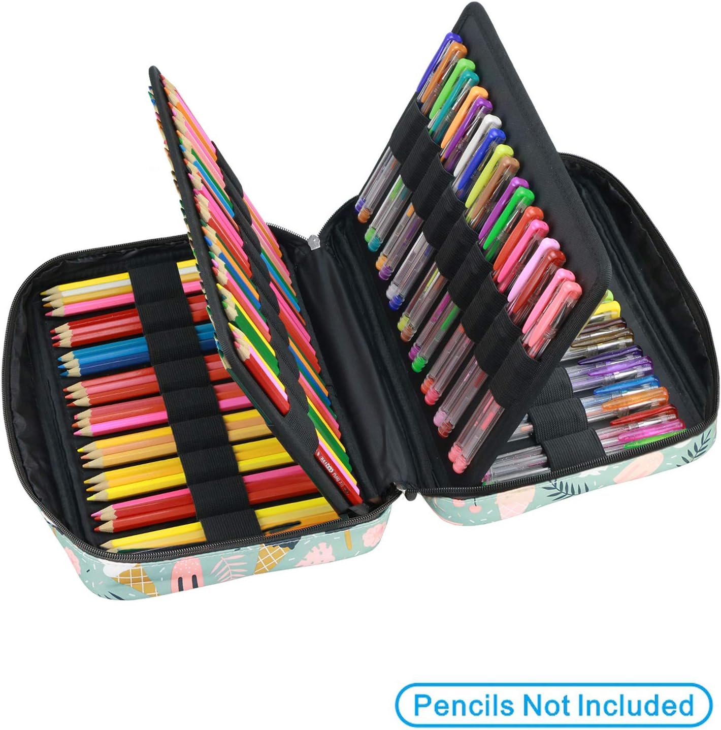YOUSHARES Colored Pencil Case 166 Slots Pen Case Organizer With Handy Wrap & Zipper, Multilayer Holder for Prismacolor Colored Pencils & Gel Pen (Ice-Cream)