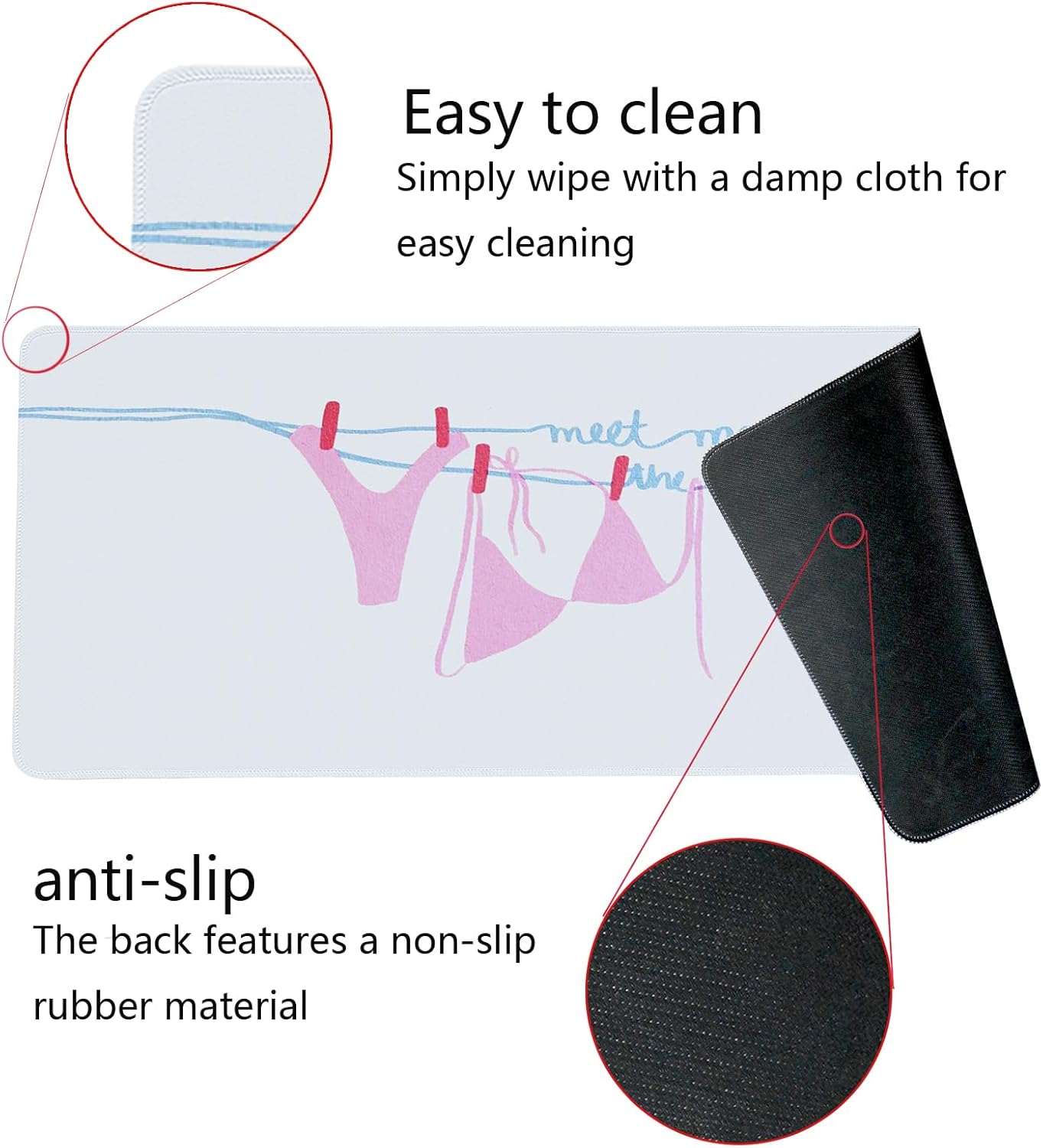 Pink Sexy Bikini Mouse Pad,Pink Girly Ocean Beach Themed Mouse Pads,XL Large Coastal Ocean Desk Mat,Meet Me at The Beach,Preppy Girly Summer Desktop Decor Art,Gifts for Girls,31.5x11.8 Inch