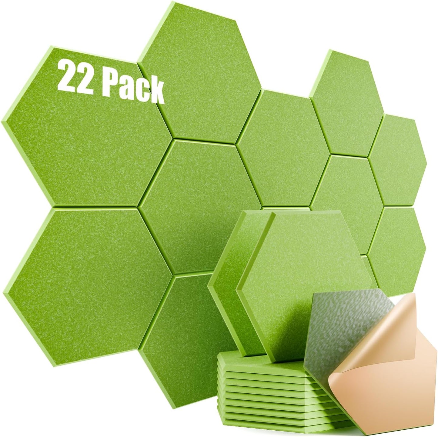 22 Pack Self-adhesive Acoustic Panels 12" X 10" X 0.4" - Sound Proof Foam Panels with High Density, Stylish Hexagonal Design, Flame Resistant, Absorb Noise and Eliminate Echoes(Olive Drab)