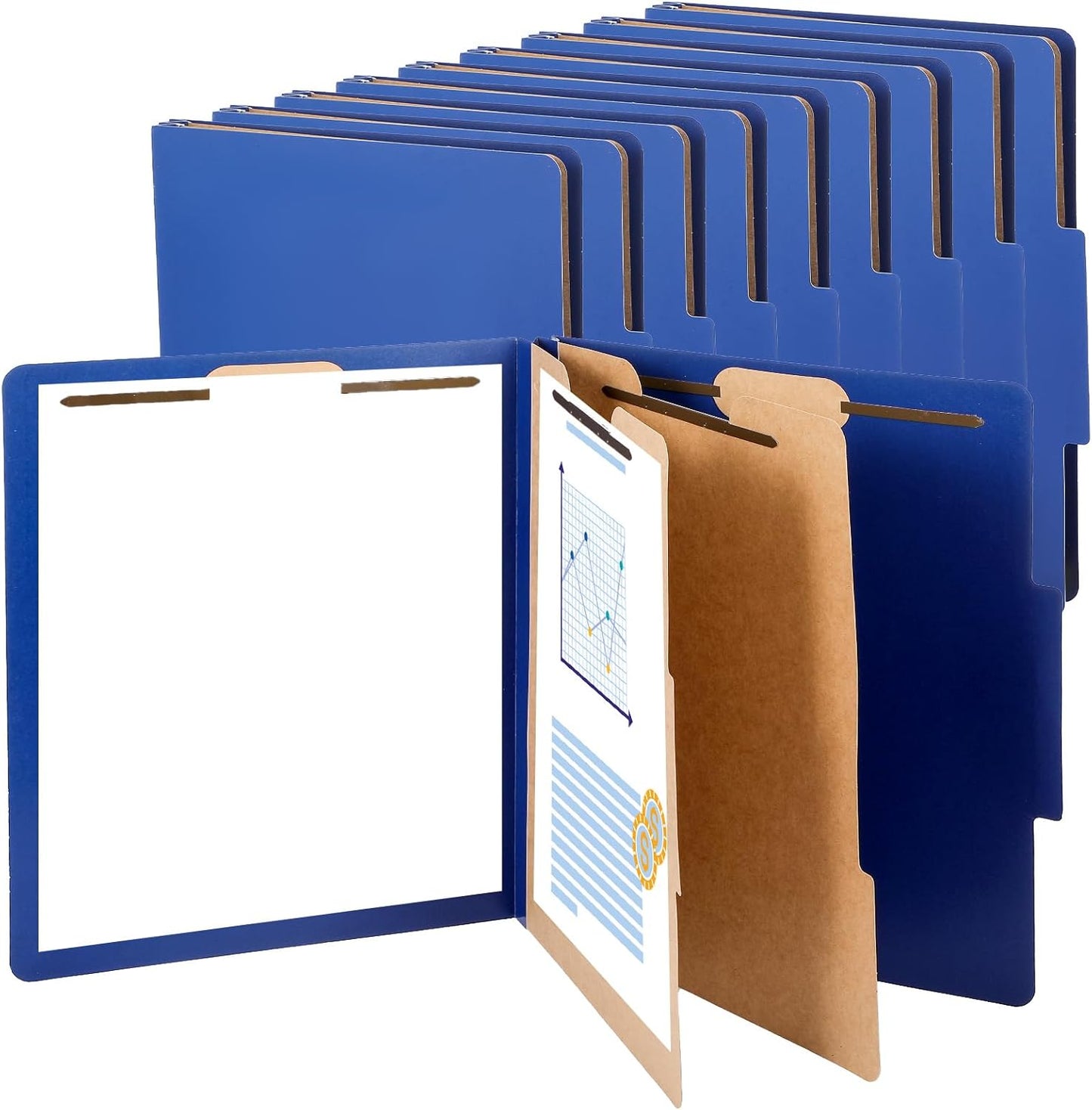 10 Pcs Classification Folders Letter Size, Back to School Supply for Teacher, Student, 2 Dividers Pressboard File Folder Bulk with 2 Fasteners, 3.5 Inch Expanding File Organizer, Blue
