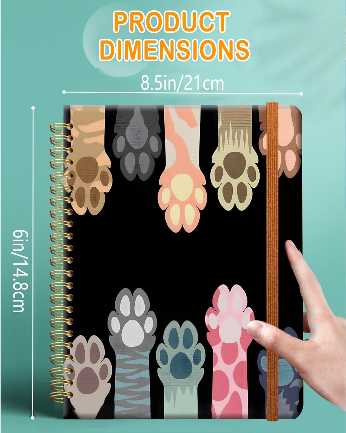 Ruled Spiral Writing Notebook,A5 Hardcover Lined College Journal for Women Lady,Fashion Puppy Watercolor Strong Twin-Wire Binding with Premium Paper,8.4" X 6",Perfect for School,Office,Home Gifts(Cat Animals Paws)